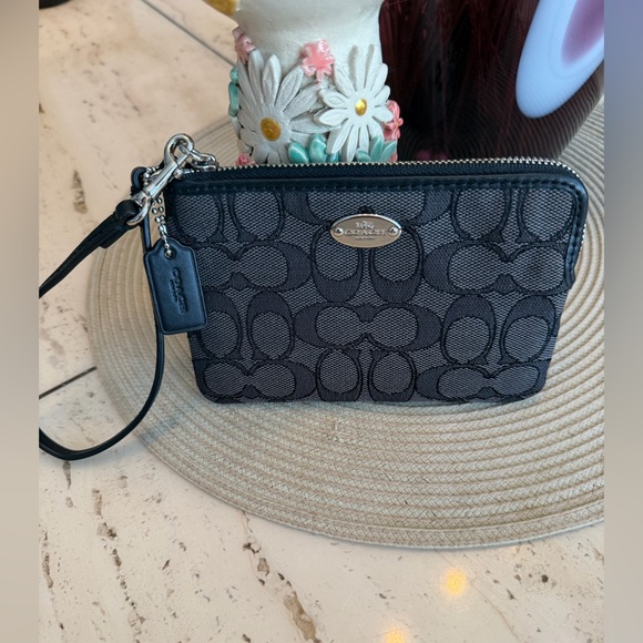 Coach Handbags - 2015 Coach Signature Canvas Corner Zip Wristlet - Black